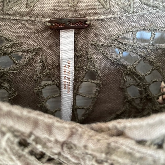 Free People Sz 4 Linen Cotton Eyelet Moto Jacket Olive Green Zip - Picture 2 of 13